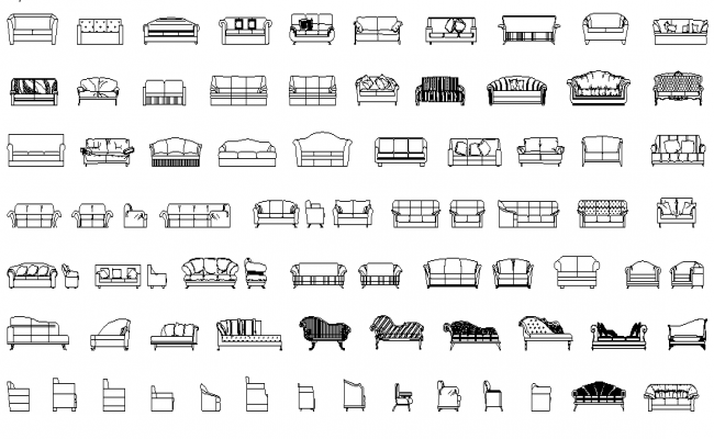 Sofa front view dwg file