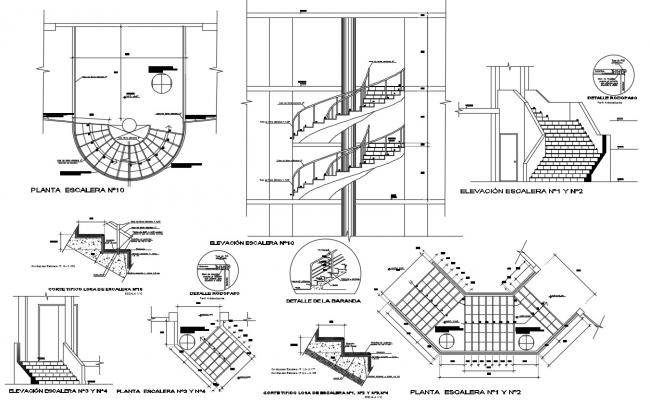 Different Types Staircase Plan and Elevation 2d AutoCAD File Download ...