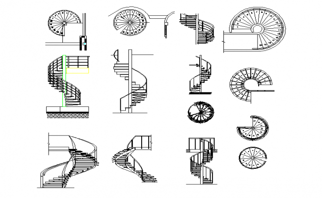 Spiral stairs plan detail dwg file.