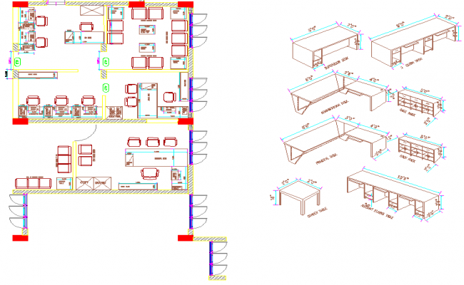 Staff room layout plan of a school dwg file