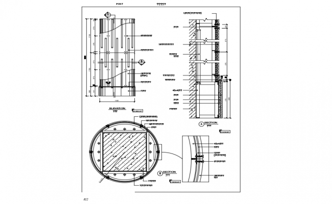 Stainless steel column elevation,section and plan with metal structure ...