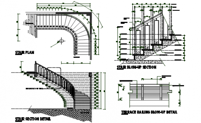 Stair Plan Elevation Plan And Section Plan Detail Dwg File