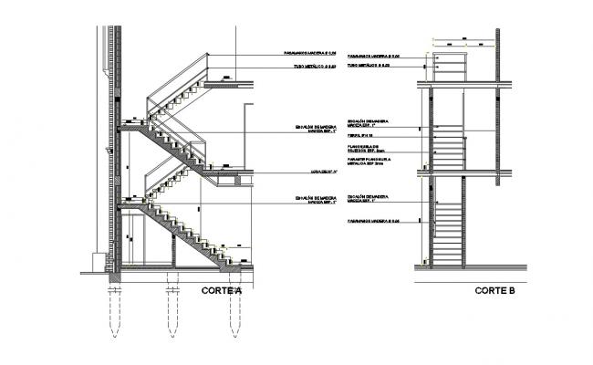 Emergency Staircase Detail PDF  Emergency  exit stairs  detail  design drawing Cadbull