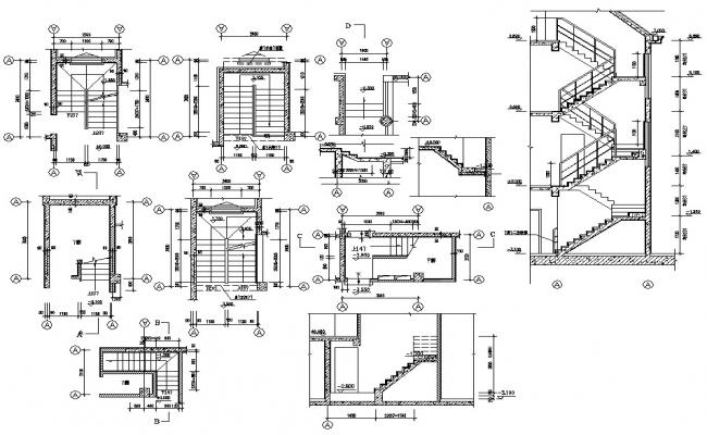 Stair plan, elevation and section layout file - Cadbull