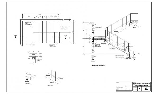 Staircase section and constructive structure details dwg file