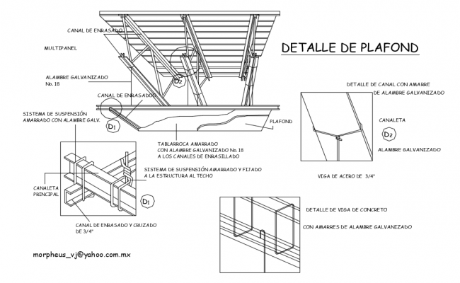 Steel structure view of suspend ceiling with detail and 