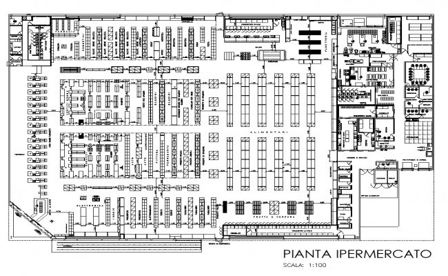 Supermarket and department store detail plan 2d view layout file