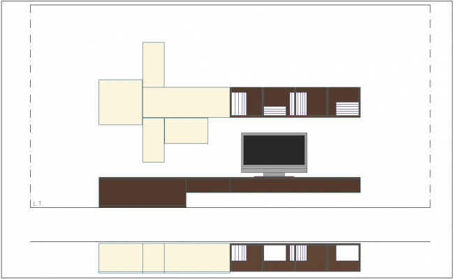 T.V unit view with plan and elevation furniture view dwg file