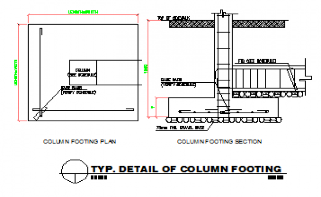 TYPICAL DETAIL OF COLUMN FOOTING DESIGN DRAWING