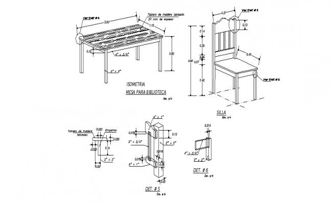 Table and chair elevation, plan and auto-cad details dwg file