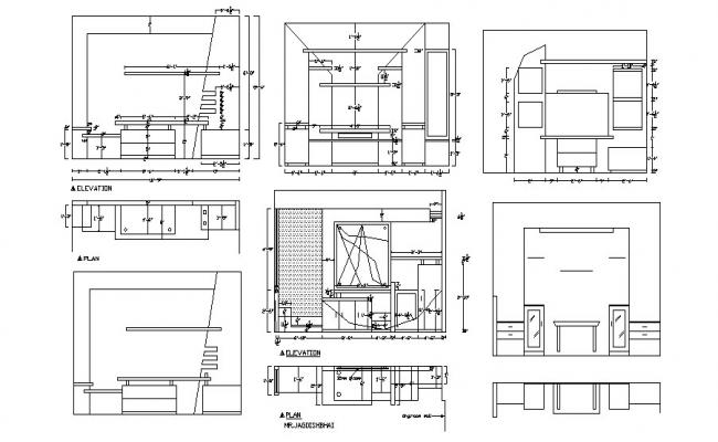 Television cabinet elevation, plan and auto-cad details dwg file