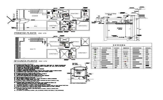  Two  story  house  floor plan  with water tank and plumbing  