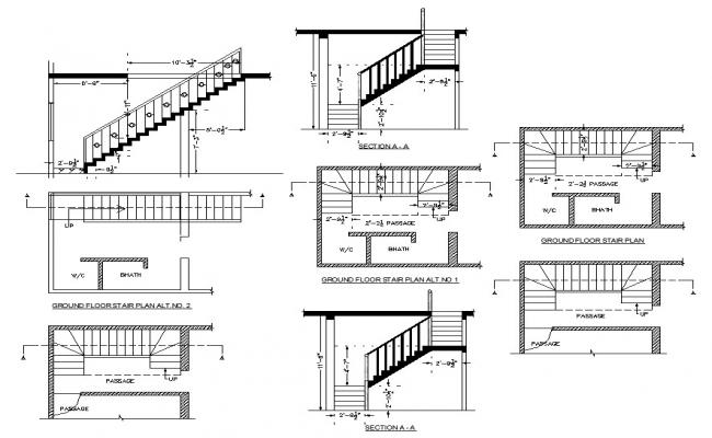 Typical stair construction 2d view CAD structural block layout file in ...