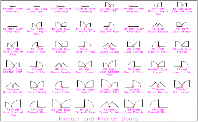 Unequal And French Different Doors Symbol View Dwg File