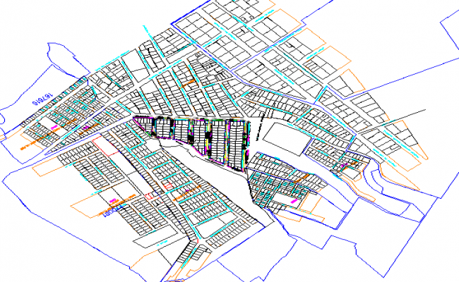 Urban town planning map with traffic lights and roads dwg file