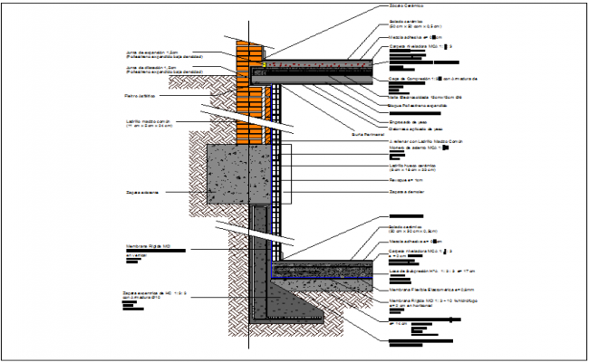 Wall section plan and Column cross section view of building dwg file