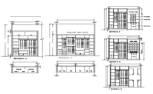 2D Furniture Detail DRW Ward robe detail  elevation 2d  view CAD furniture  block dwg 