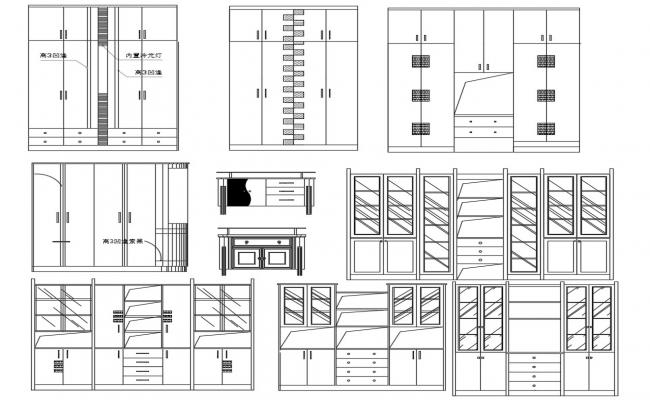 Wardrobe Elevation With Furniture Detail Dwg File