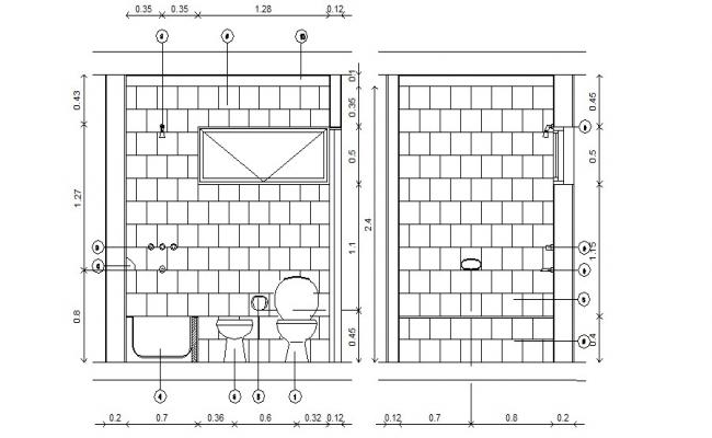 Layout plan and sectional elevation of bathroom dwg file - Cadbull