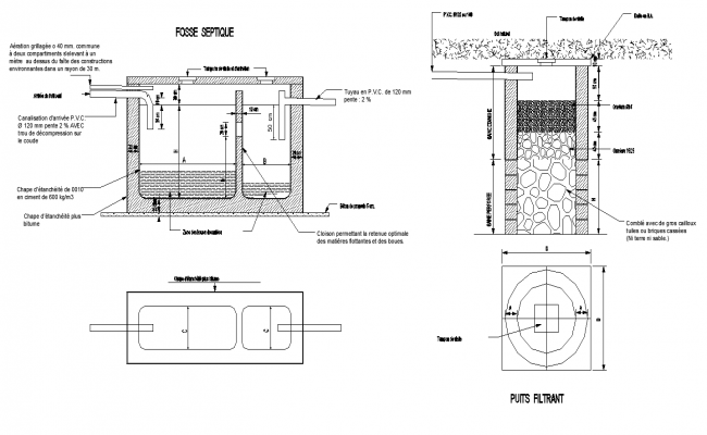 Water Filtration tank detail elevation and plan 2d view layout file