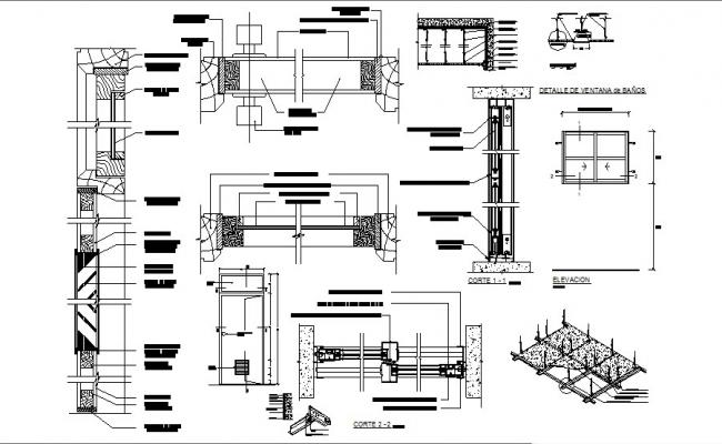 Window and door elevation and installation cad drawing details dwg file