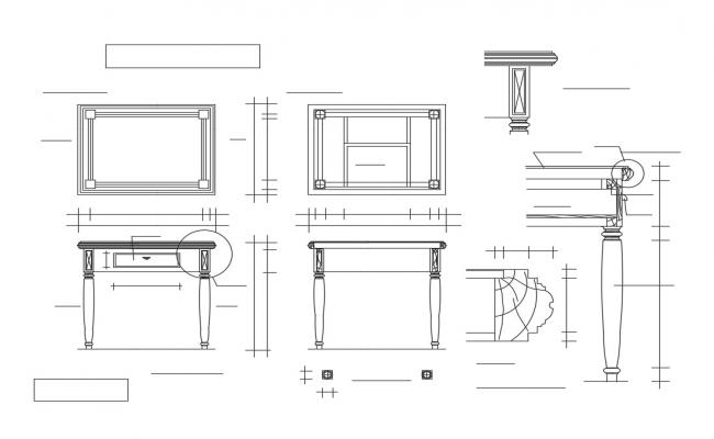 Wooden Table Elevation Section And Plan Details Dwg File