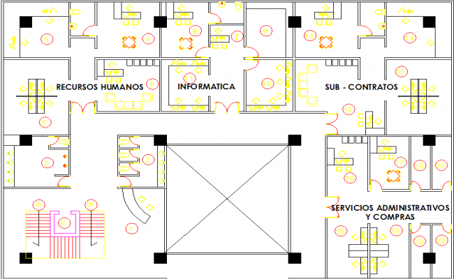 Bank design with floor plan and sectional view dwg file