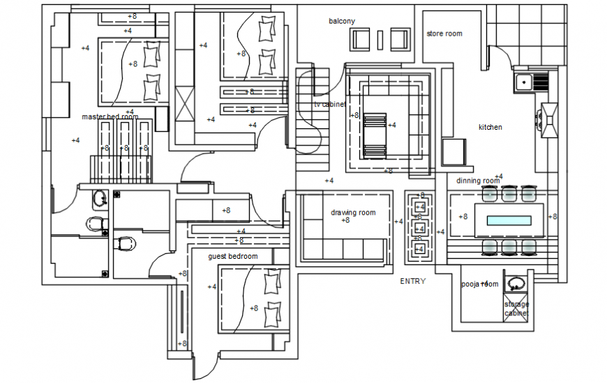 Autocad Drawing Of False Ceiling Plan Of A Residential