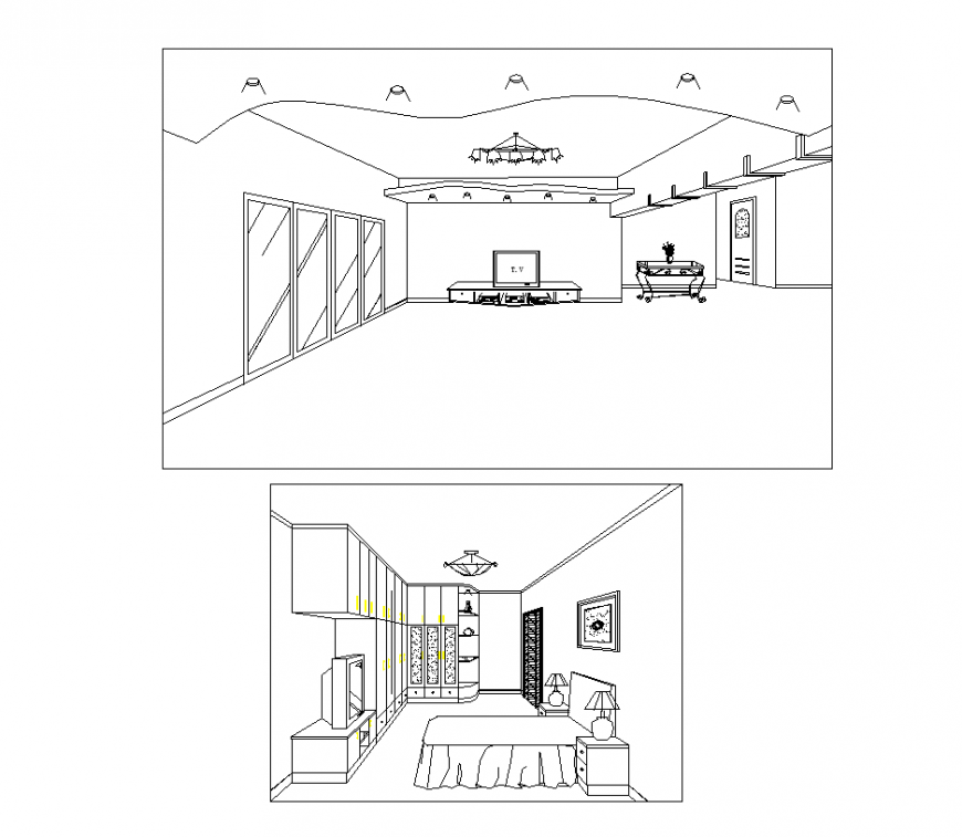 Bedroom And Drawing Room Perspective Interior Detail Dwg