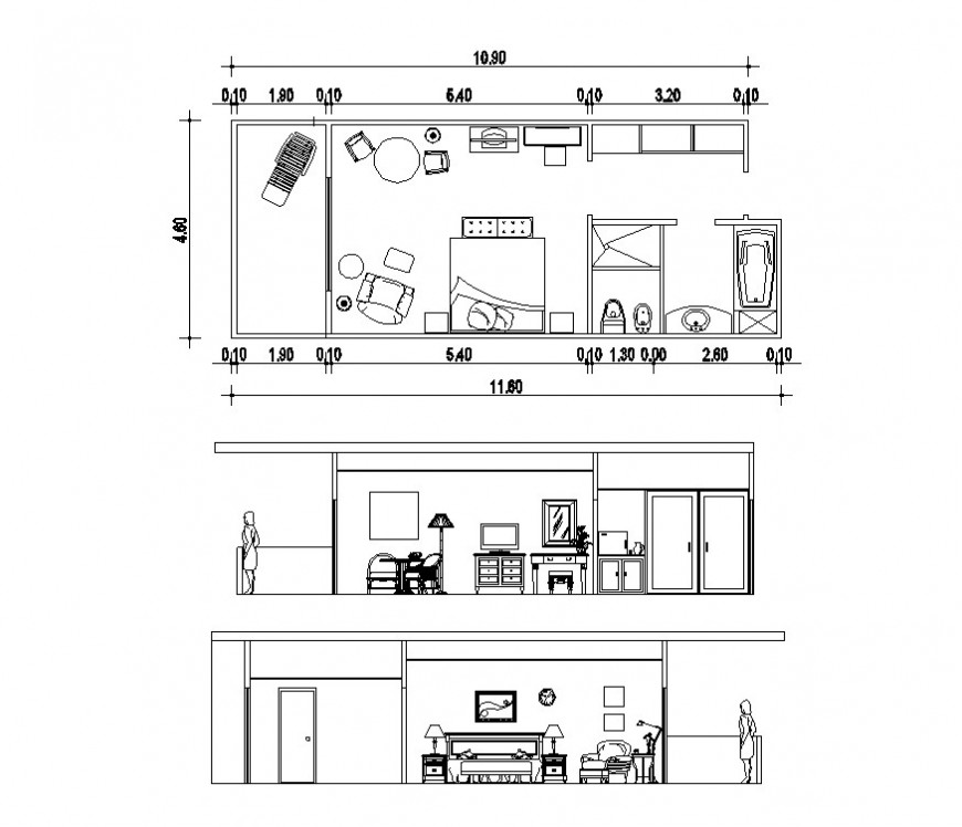 Drawing of bedroom interior design 2d AutoCAD file Cadbull