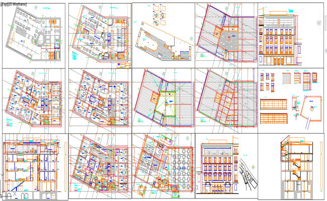 Multi-story hotel building elevation and section details dwg file - Cadbull