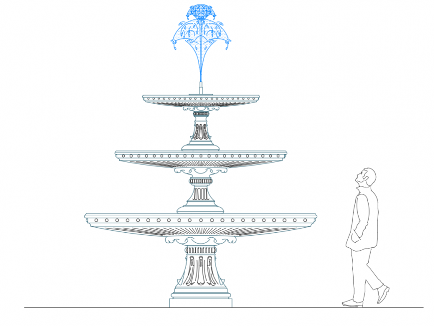 Classical Three Layer Water Fountain Front Elevation Cad Drawing Details Dwg File 23072018055254 