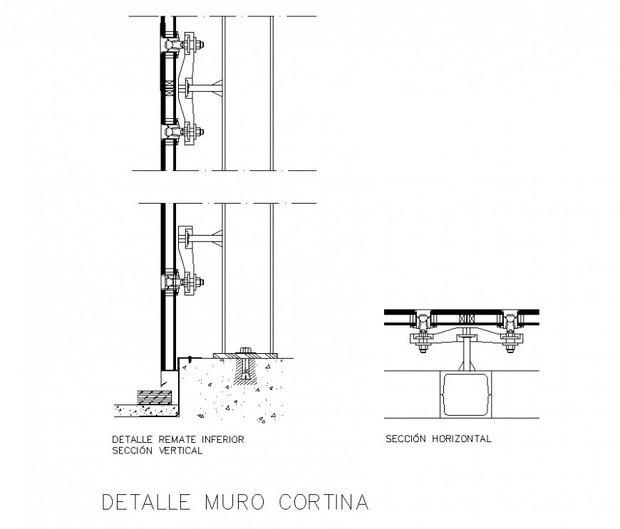 Detail Of Curtain Wall Structure 2d View Cad Constructive Block