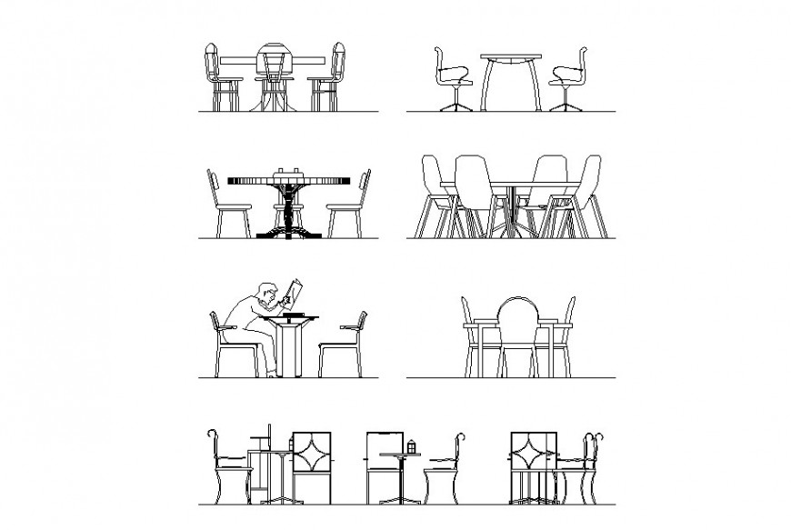 Side and front view of chair and table dwg file.