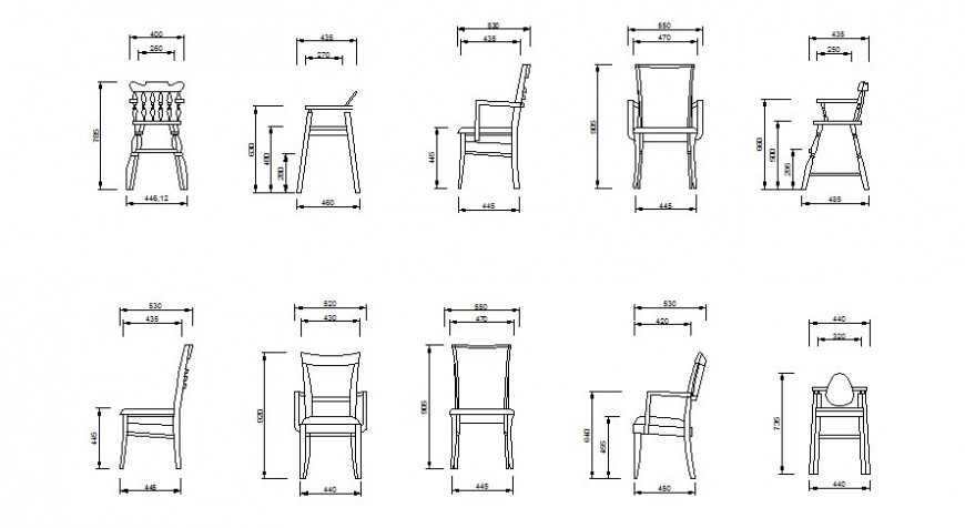 Single arm chair all sided elevation cad drawing details dwg file - Cadbull