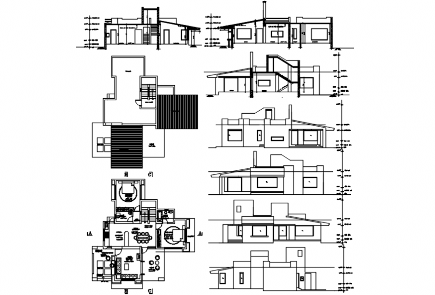 Elevation, section and floor plan details of twostory