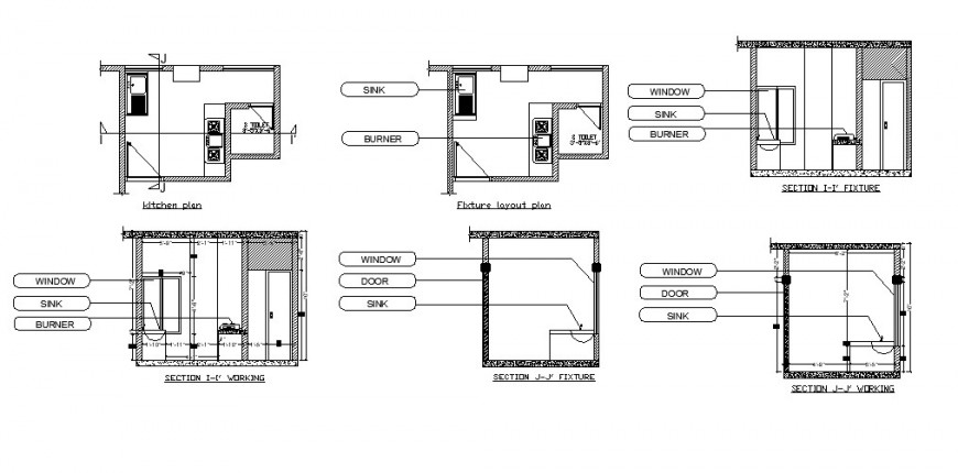 Sectional detail of kitchen block 2d view layout file in autocad format ...