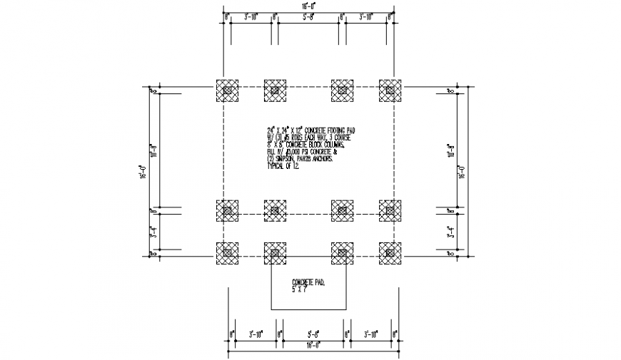 Detail of backfill foundation plan and section dwg file - Cadbull