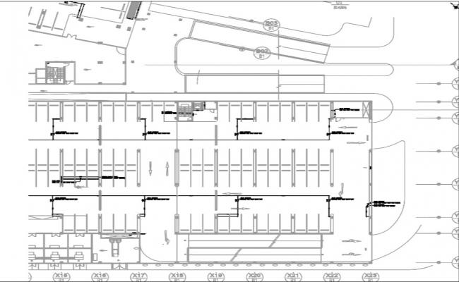 parking layout with detail of ramp ,drain box and levels