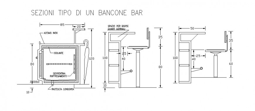 Reception Table Of Bar Elevation Section Plan And Carpentry