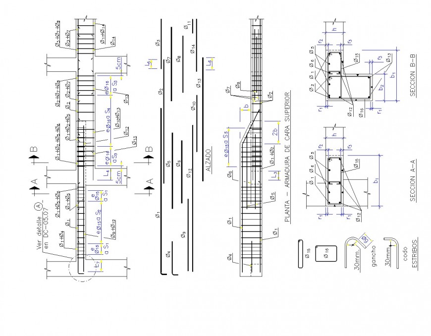 A the Beam and column section plan layout file - Cadbull