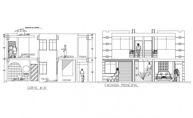 House Plan Elevation Section - Cadbull