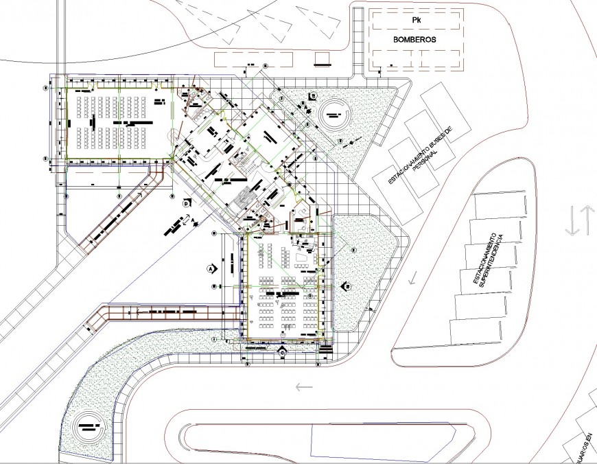 Landscaping view details of strip shopping mall dwg file