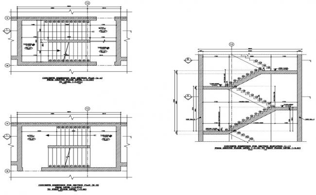 staircase plan and section detail of a building