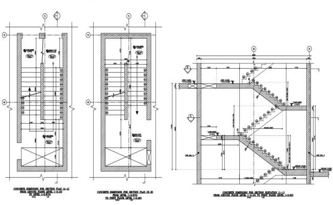 staircase detail plans and section of a building