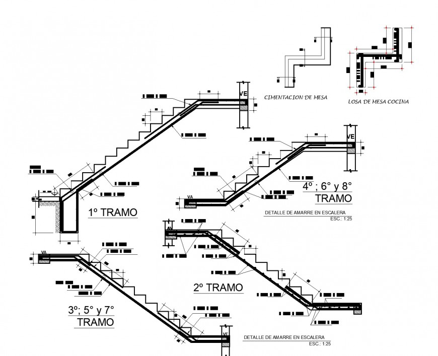 2D CAD Drawing Of RCC Staircase Construction Section Drawing DWG File ...