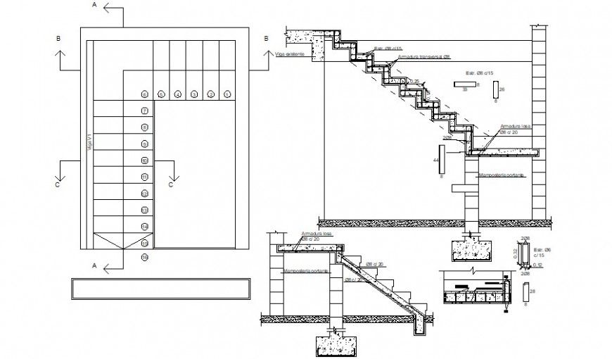 Different Types Staircase Plan and Elevation 2d AutoCAD File Download ...