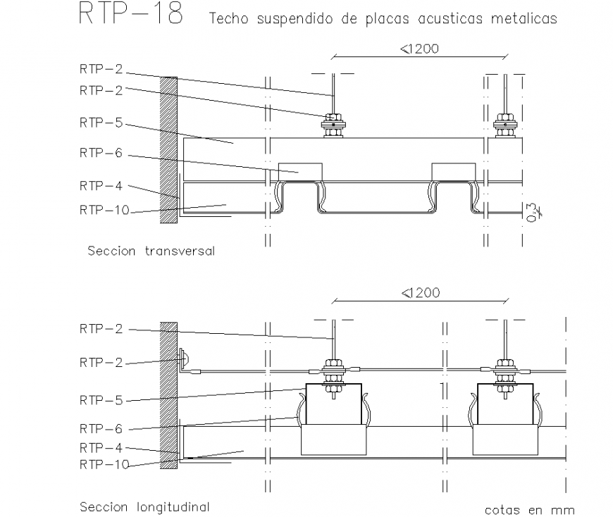 Suspended Ceiling Made Of Metal Acoustic Panels Section Detail Dwg