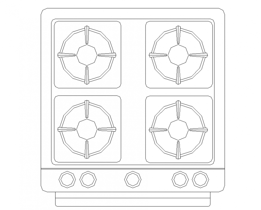 Cad Drawings Details Of Top View Of Gas Stove Units Cadbull