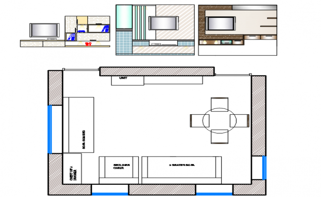 tv unit designs file, layout plan of a room - Cadbull